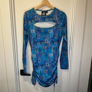 The Ragged Priest Blue Abstract Long Sleeve Dress